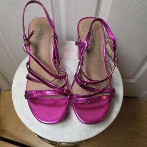Torrid Hot Pink Metallic Strappy Block Heels Sandals 10W
